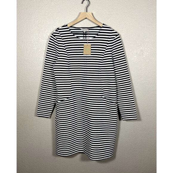 Boden Ellen Ottoman Dress 14 Ribbed Stretch Navy White Sheath Pockets Nautical - Picture 1 of 6